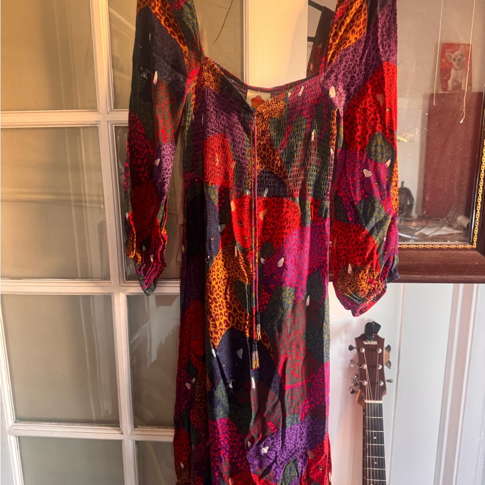 Farm Rio Leopard Women's Dress long sleeve L